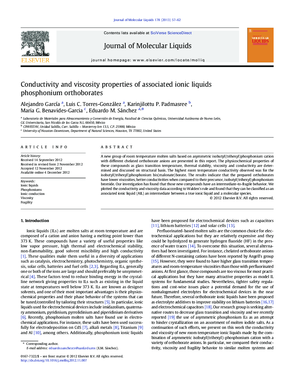 Conductivity and viscosity properties of associated ionic liquids phosphonium orthoborates