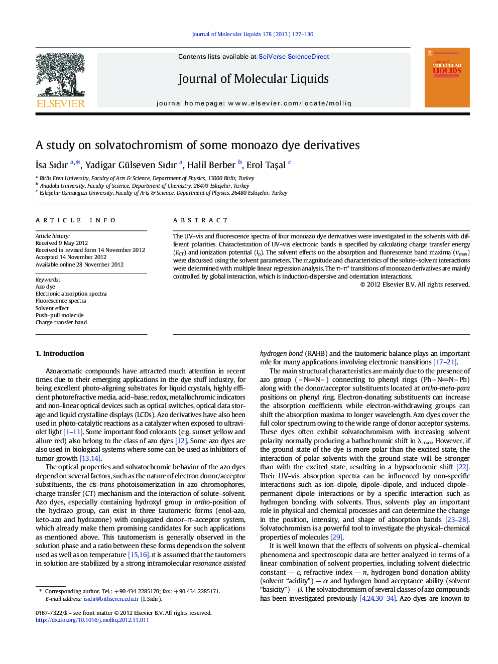 A study on solvatochromism of some monoazo dye derivatives