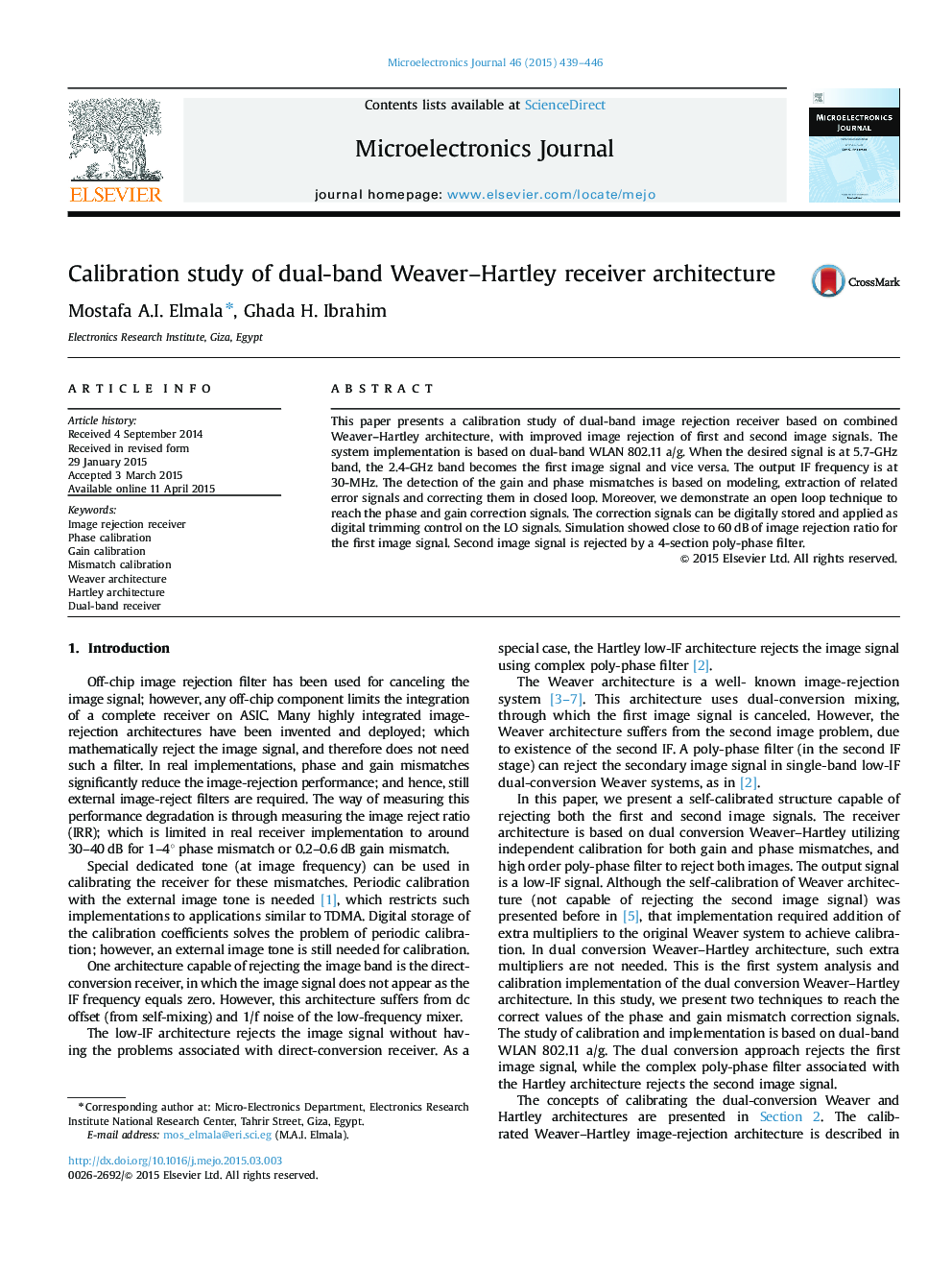 عکس صفحه اول مقاله: Calibration study of dual-band Weaver–Hartley receiver architecture Calibration study of dual-band Weaver–Hartley receiver architecture