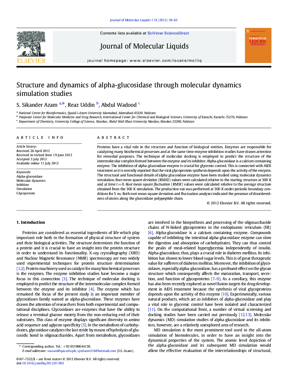 Structure and dynamics of alpha-glucosidase through molecular dynamics simulation studies