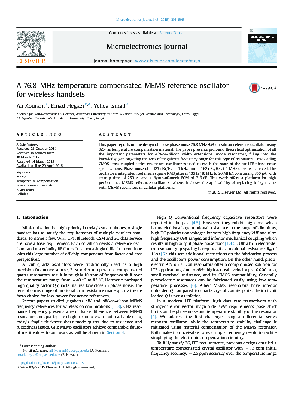 A 76.8  MHz temperature compensated MEMS reference oscillator for wireless handsets