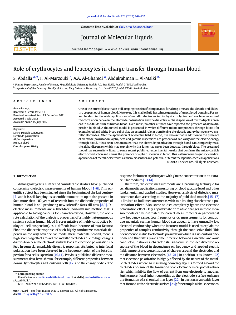 Role of erythrocytes and leucocytes in charge transfer through human blood