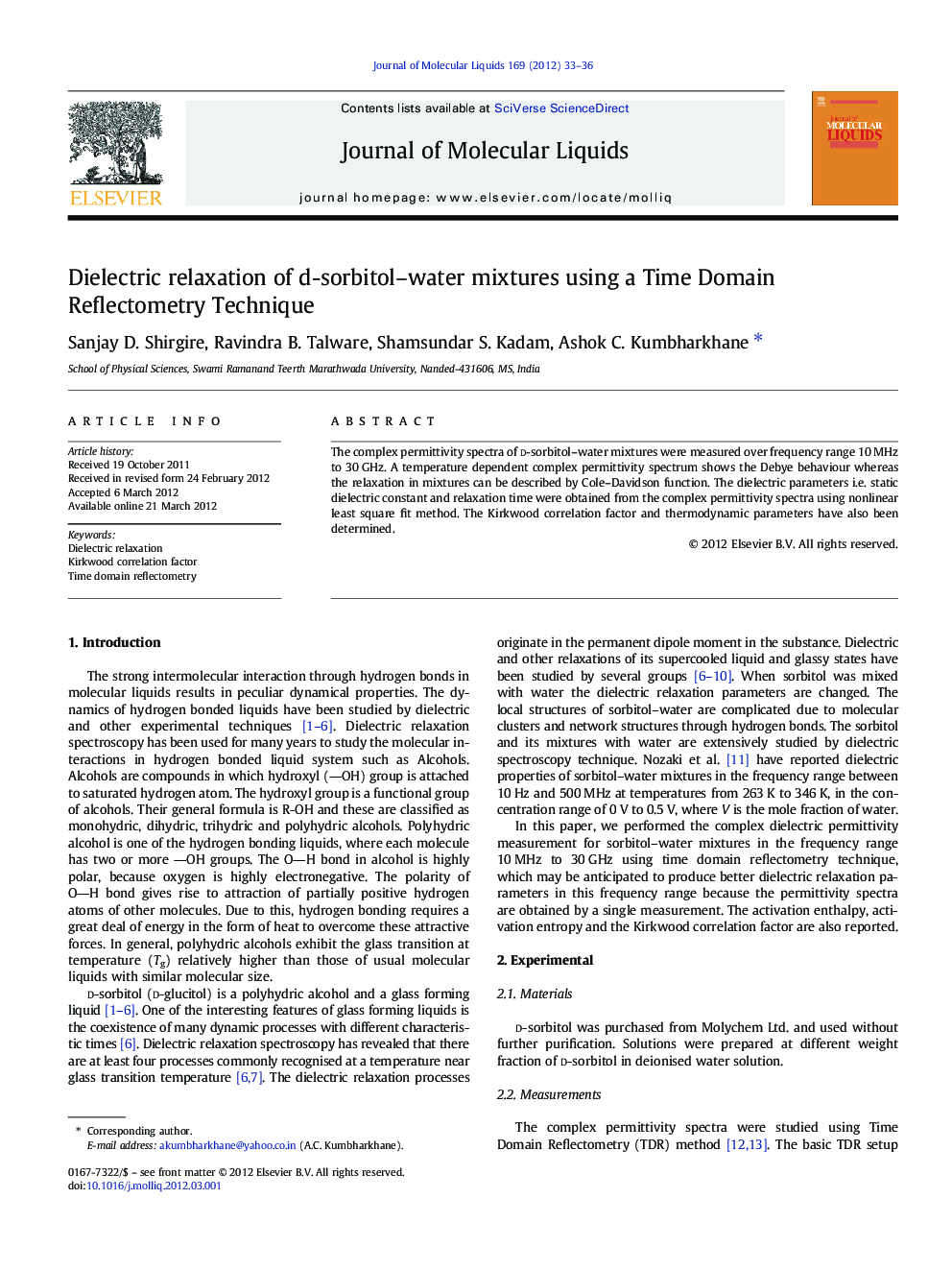 Dielectric relaxation of d-sorbitol-water mixtures using a Time Domain Reflectometry Technique