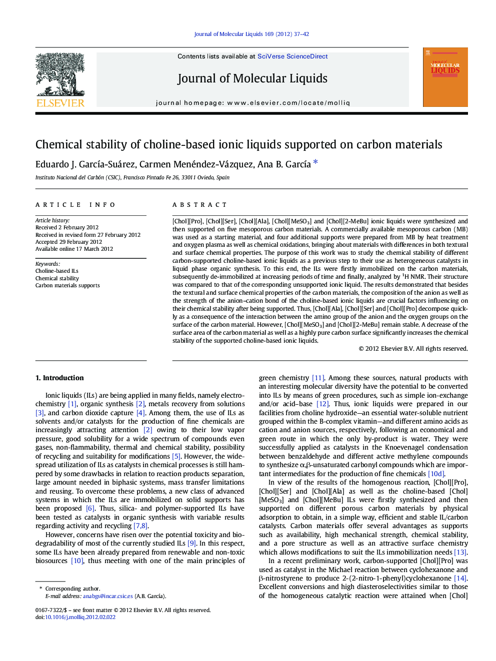 Chemical stability of choline-based ionic liquids supported on carbon materials