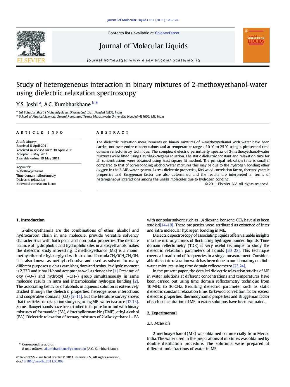 Study of heterogeneous interaction in binary mixtures of 2-methoxyethanol-water using dielectric relaxation spectroscopy