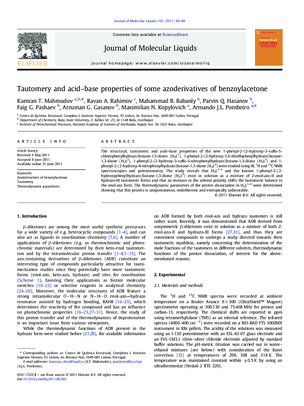 Tautomery and acid-base properties of some azoderivatives of benzoylacetone