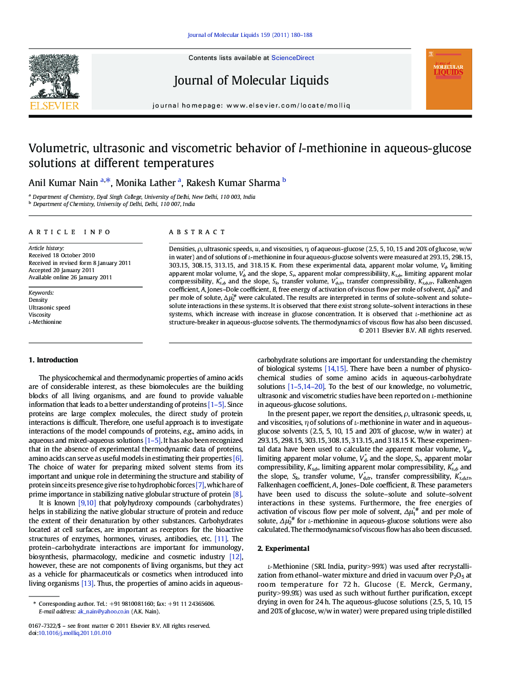 Volumetric, ultrasonic and viscometric behavior of l-methionine in aqueous-glucose solutions at different temperatures