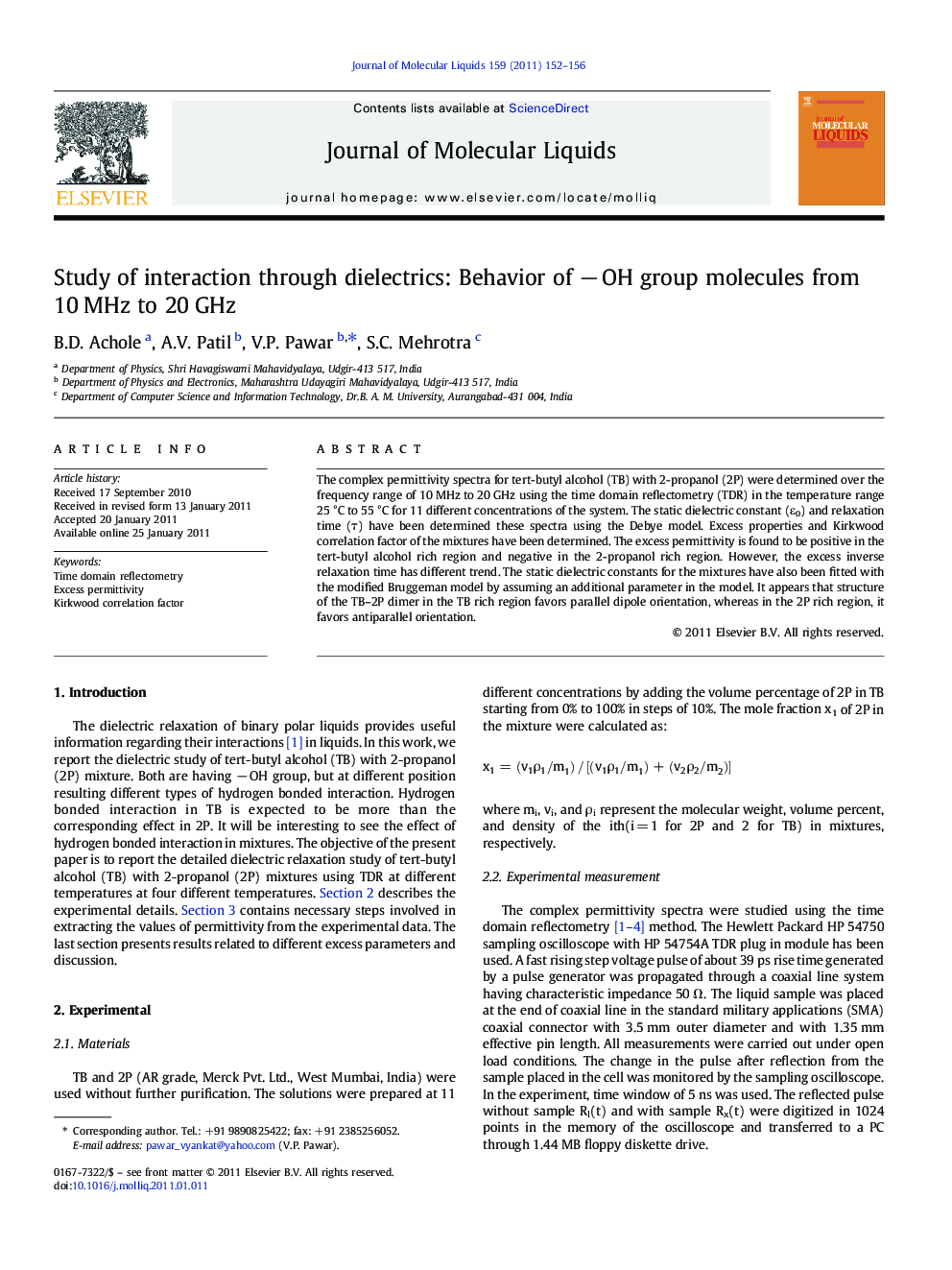 Study of interaction through dielectrics: Behavior of âÂ OH group molecules from 10Â MHz to 20Â GHz