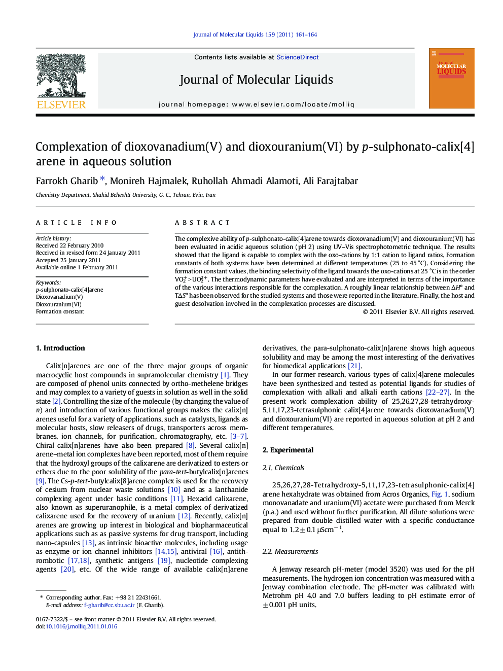 Complexation of dioxovanadium(V) and dioxouranium(VI) by p-sulphonato-calix[4]arene in aqueous solution