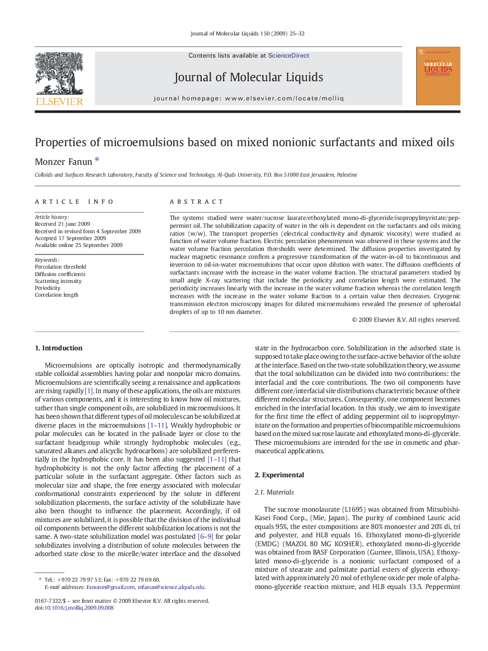 Properties of microemulsions based on mixed nonionic surfactants and mixed oils