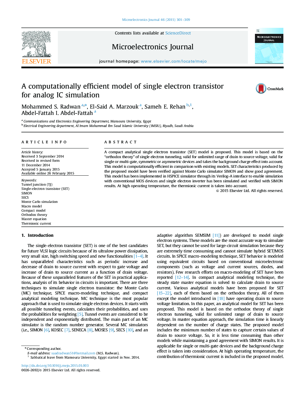 A computationally efficient model of single electron transistor for analog IC simulation