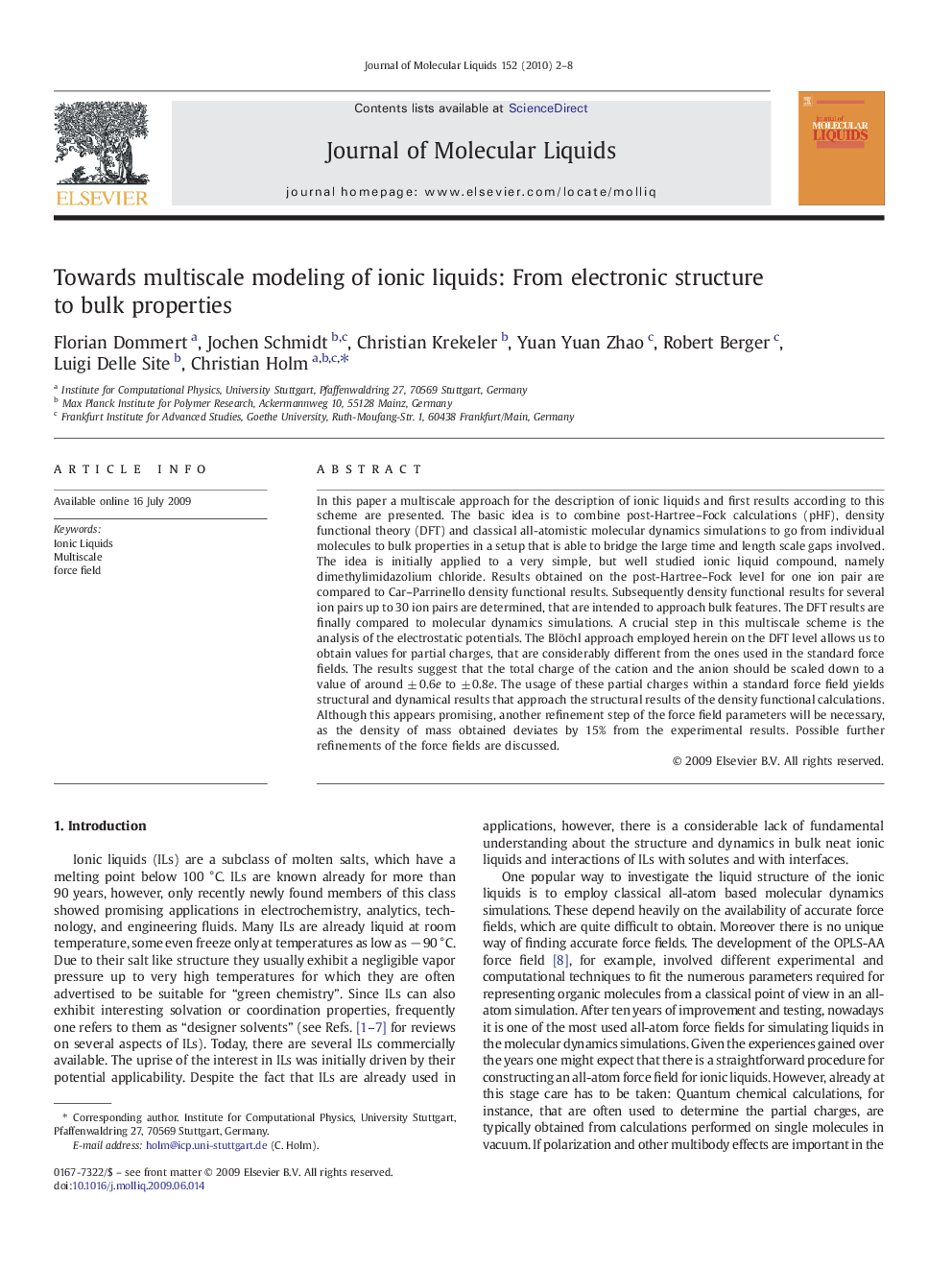 Towards multiscale modeling of ionic liquids: From electronic structure to bulk properties