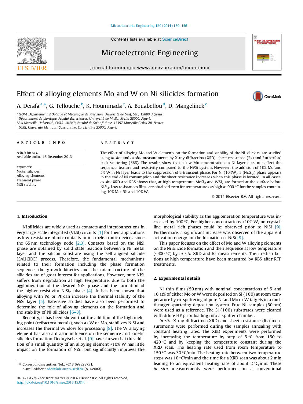 Effect of alloying elements Mo and W on Ni silicides formation