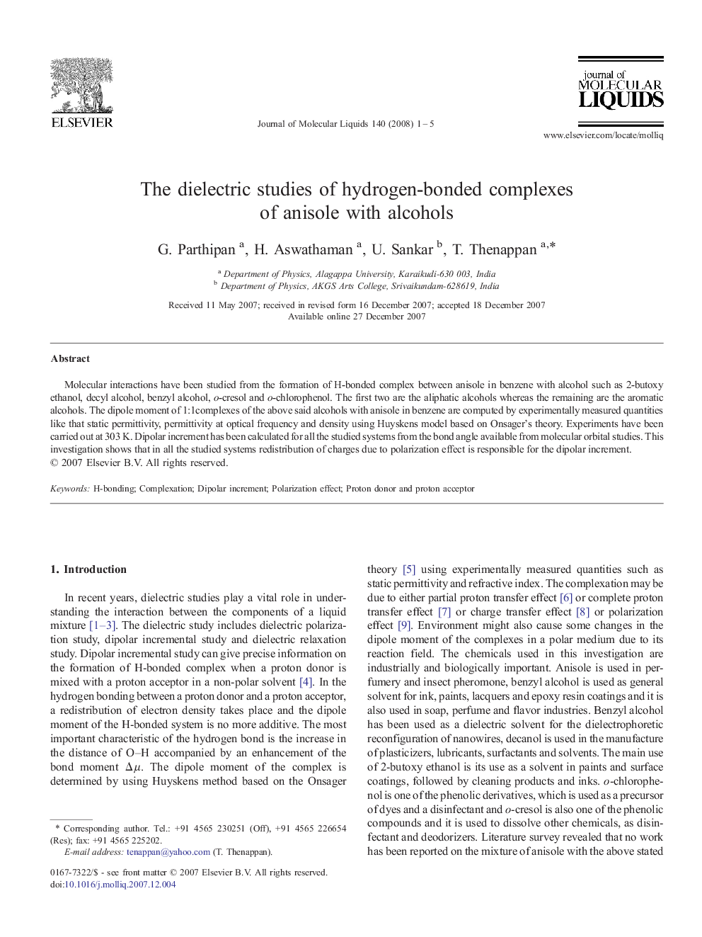 The dielectric studies of hydrogen-bonded complexes of anisole with alcohols