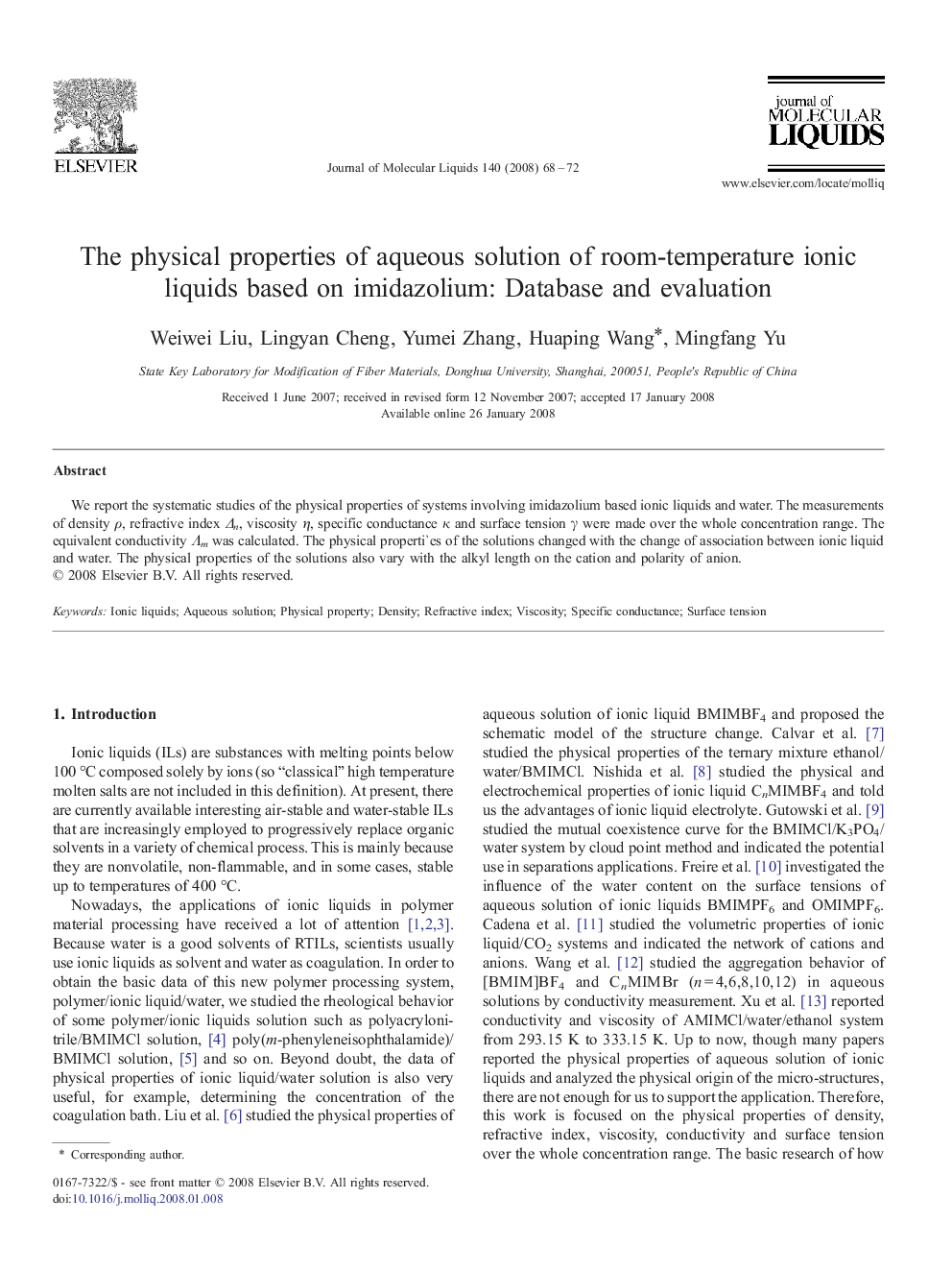 The physical properties of aqueous solution of room-temperature ionic liquids based on imidazolium: Database and evaluation