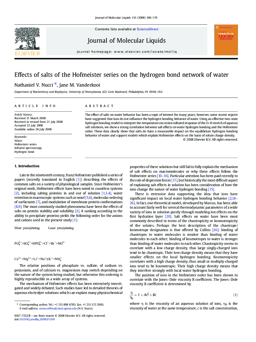 Effects of salts of the Hofmeister series on the hydrogen bond network of water