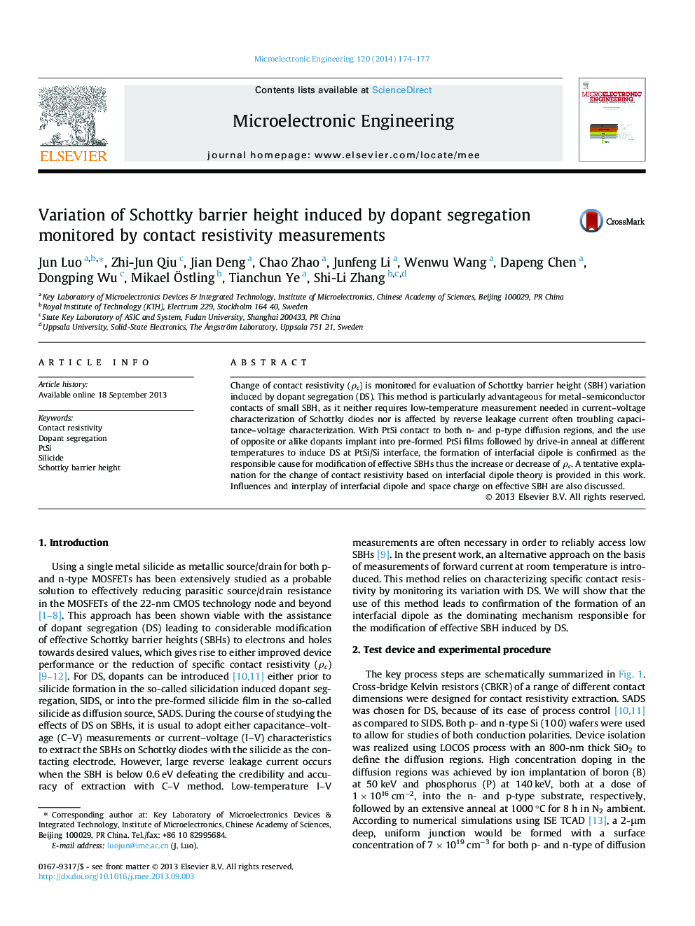 Variation of Schottky barrier height induced by dopant segregation monitored by contact resistivity measurements