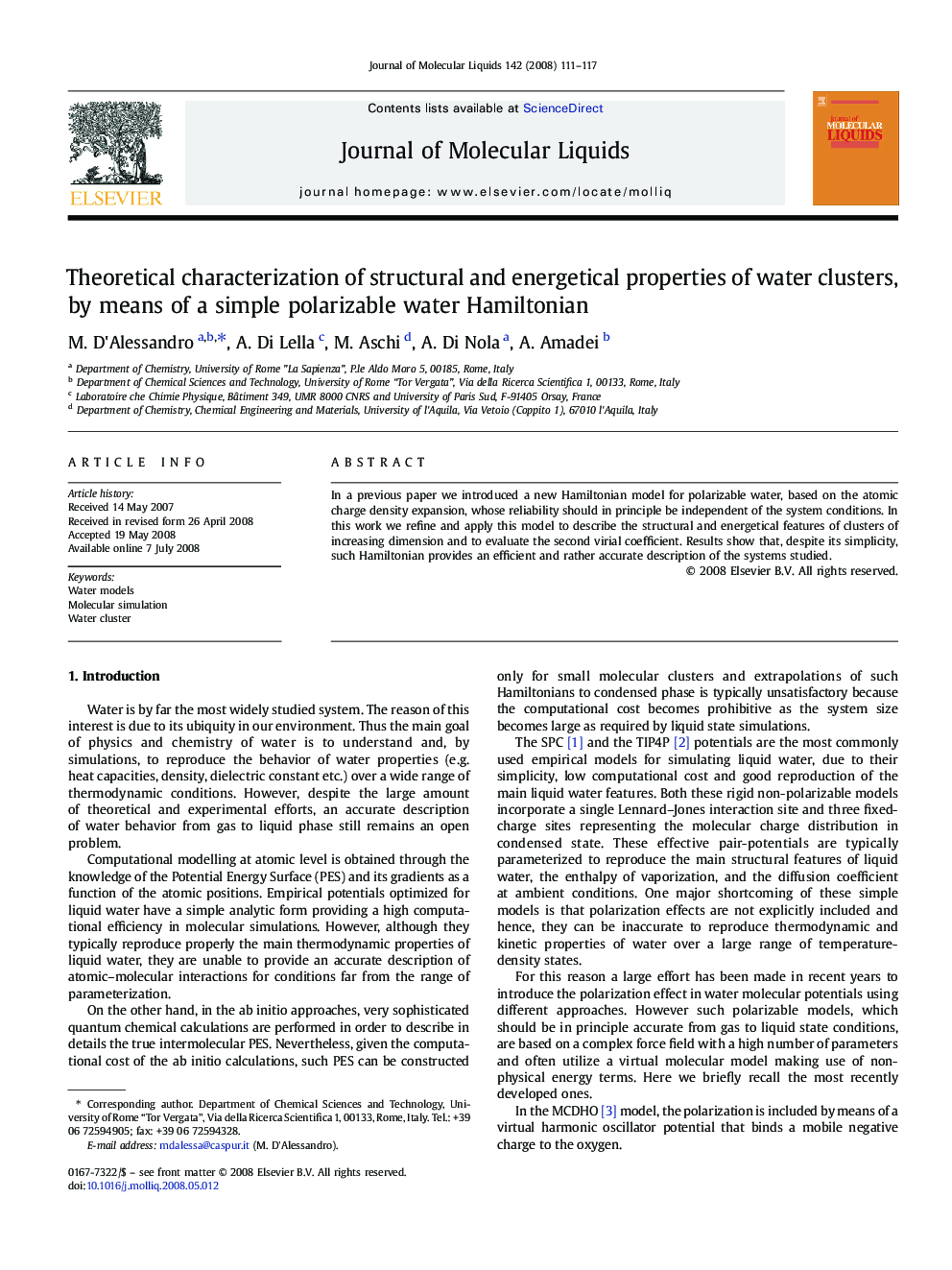 Theoretical characterization of structural and energetical properties of water clusters, by means of a simple polarizable water Hamiltonian