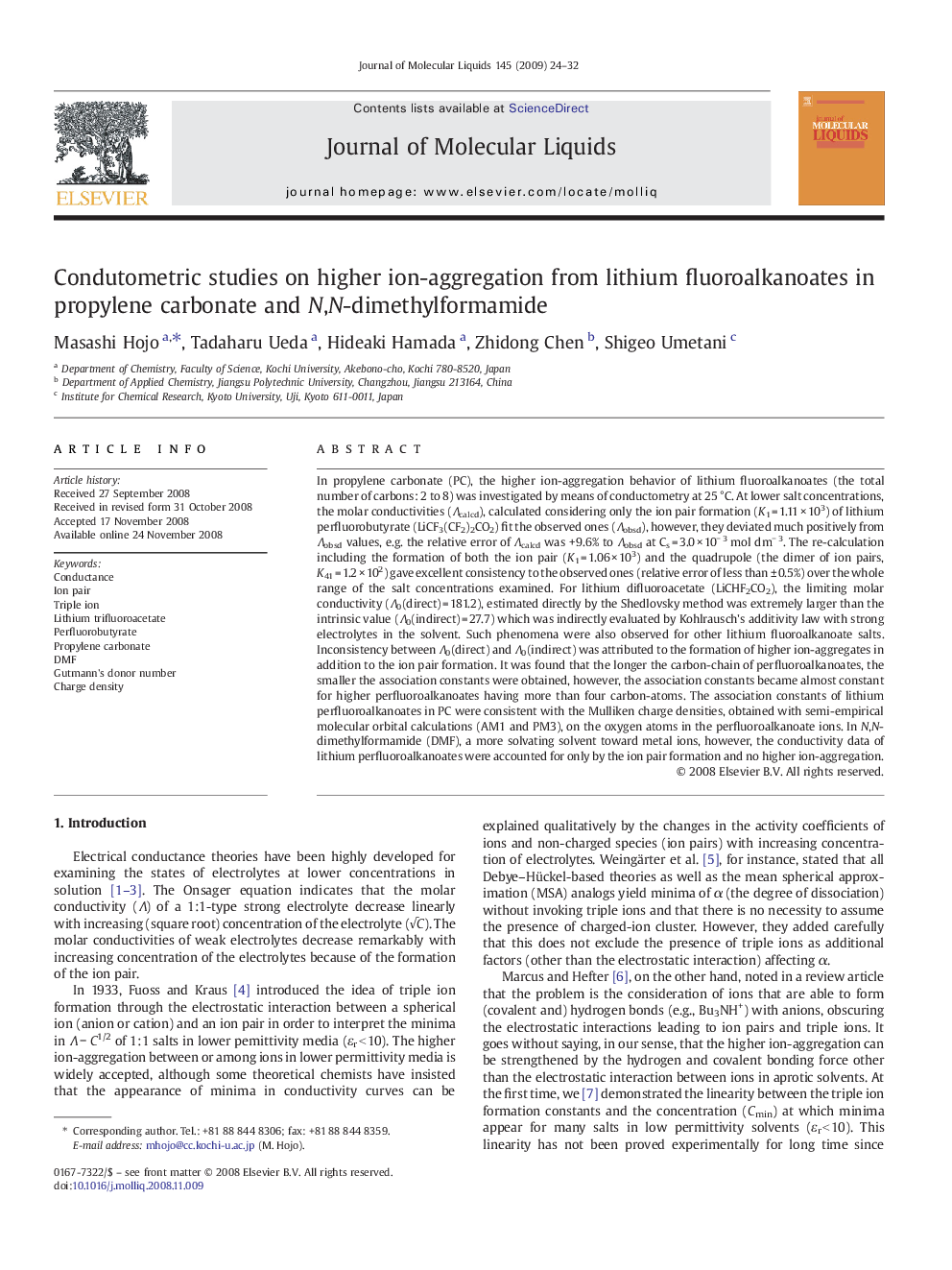 Condutometric studies on higher ion-aggregation from lithium fluoroalkanoates in propylene carbonate and N,N-dimethylformamide