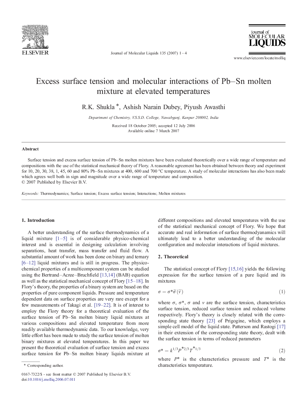 Excess surface tension and molecular interactions of Pb-Sn molten mixture at elevated temperatures