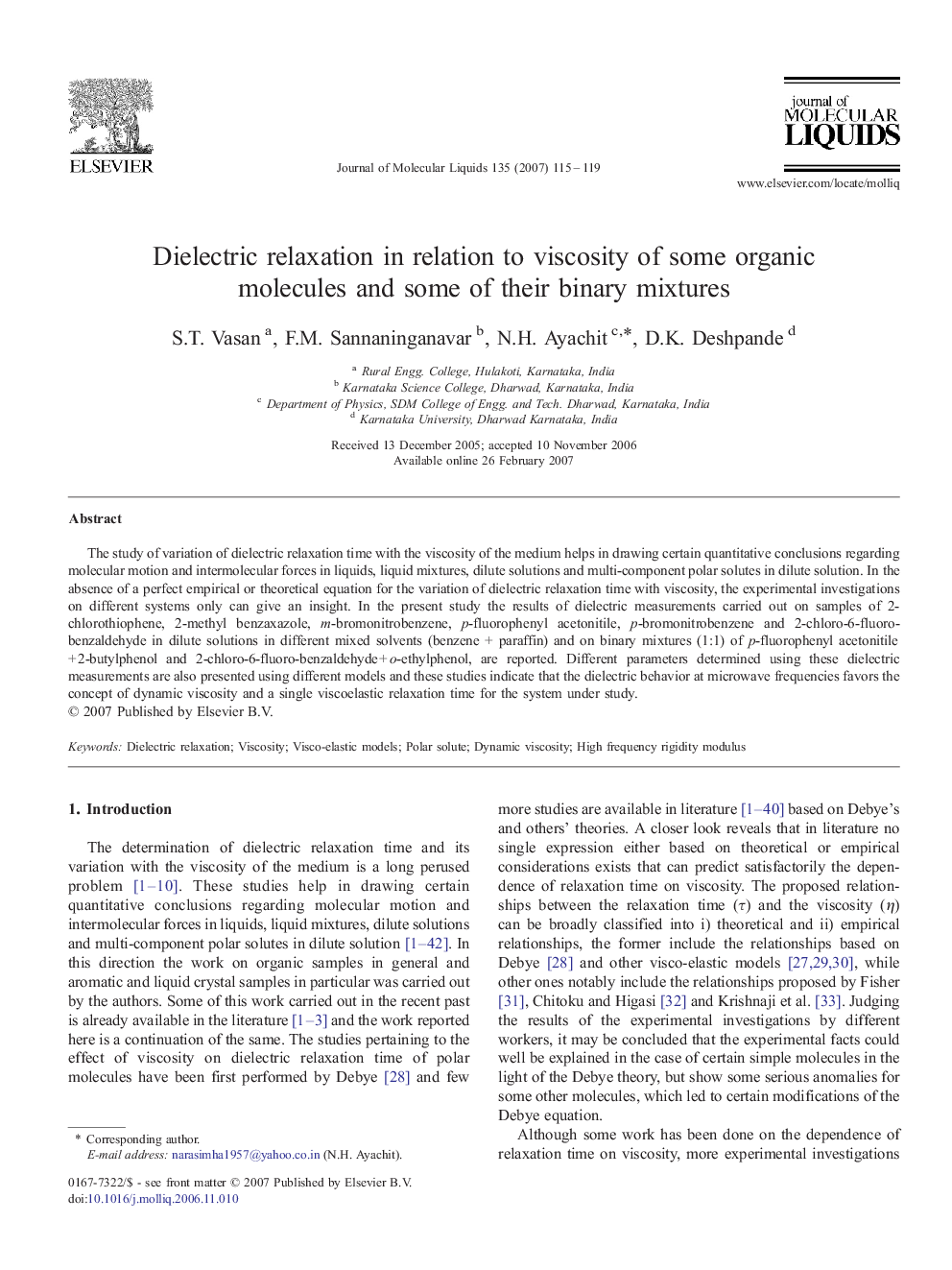 Dielectric relaxation in relation to viscosity of some organic molecules and some of their binary mixtures