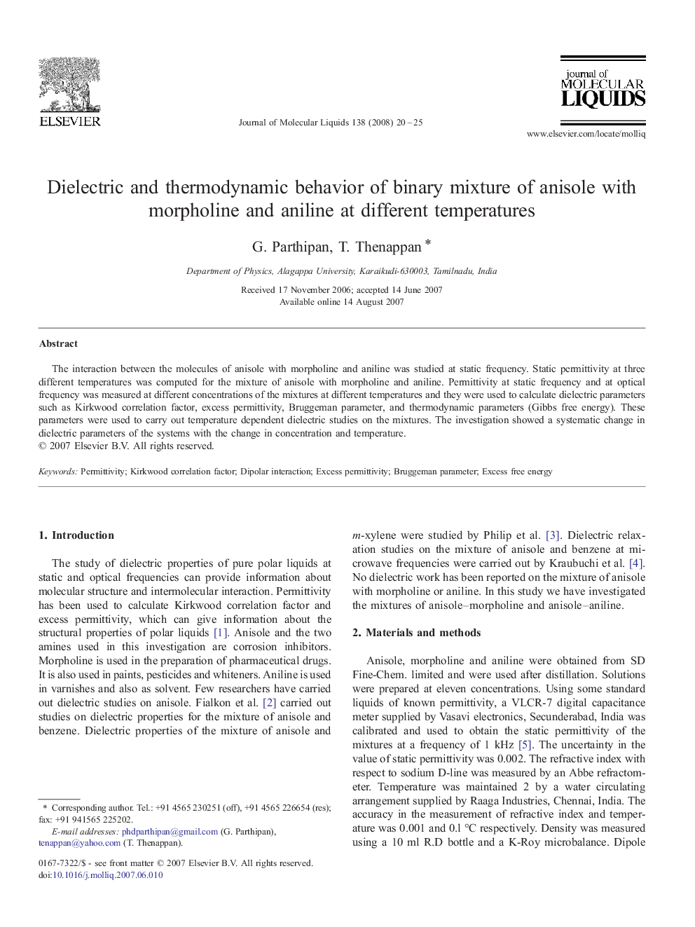 Dielectric and thermodynamic behavior of binary mixture of anisole with morpholine and aniline at different temperatures