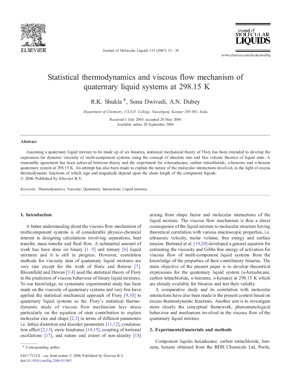 Statistical thermodynamics and viscous flow mechanism of quaternary liquid systems at 298.15Â K