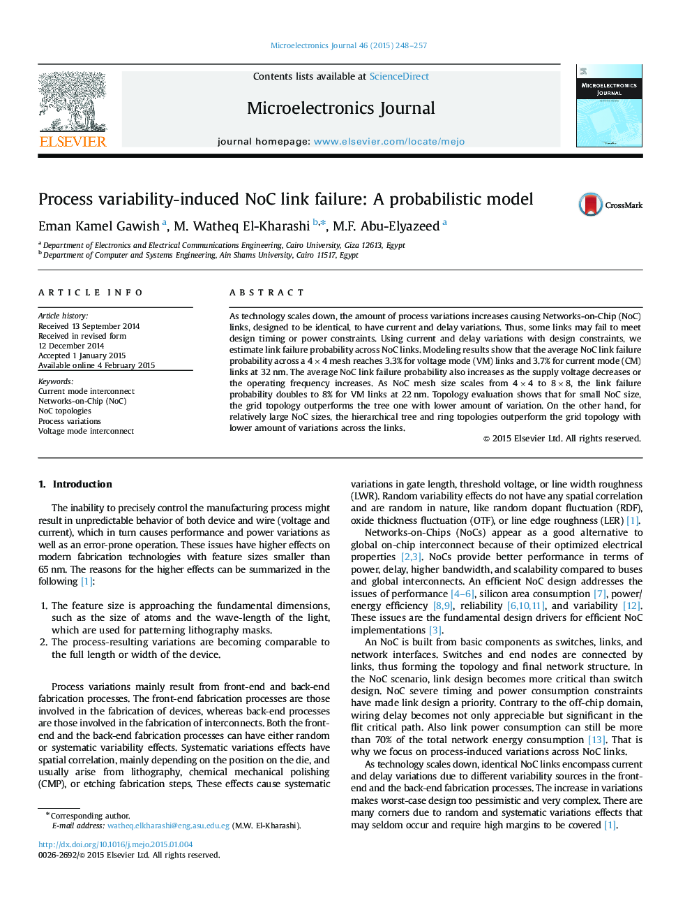 Process variability-induced NoC link failure: A probabilistic model