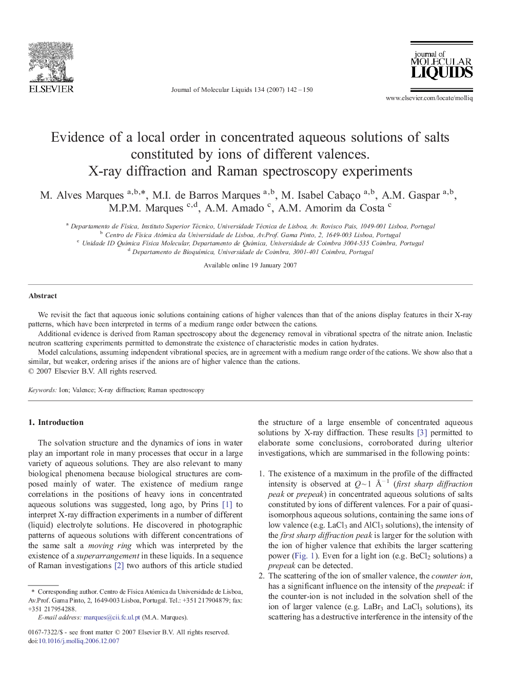 عکس صفحه اول مقاله: Evidence of a local order in concentrated aqueous solutions of salts constituted by ions of different valences. Evidence of a local order in concentrated aqueous solutions of salts constituted by ions of different valences.