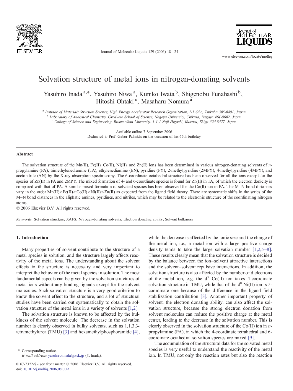 Solvation structure of metal ions in nitrogen-donating solvents