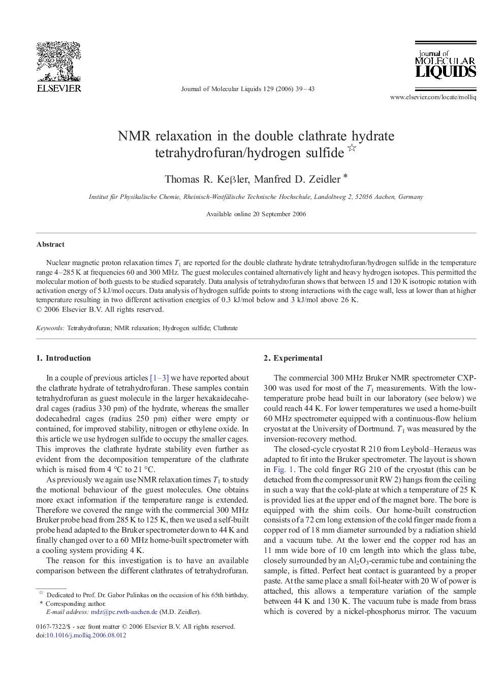 NMR relaxation in the double clathrate hydrate tetrahydrofuran/hydrogen sulfide