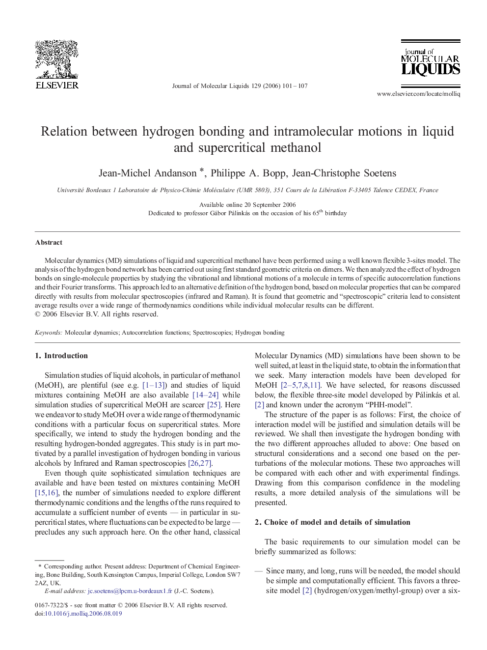 Relation between hydrogen bonding and intramolecular motions in liquid and supercritical methanol