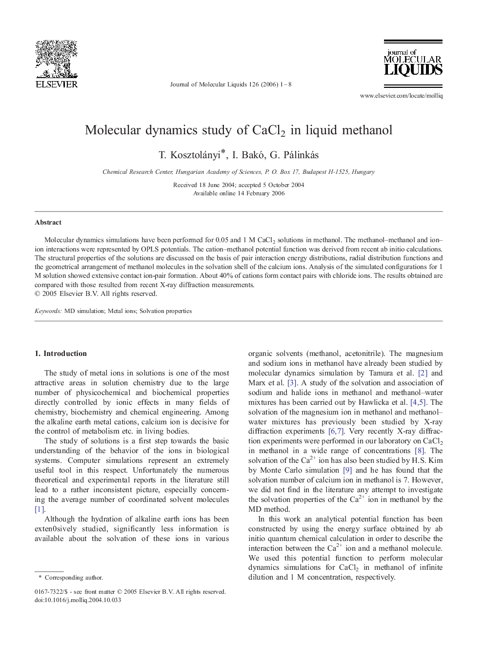 Molecular dynamics study of CaCl2 in liquid methanol