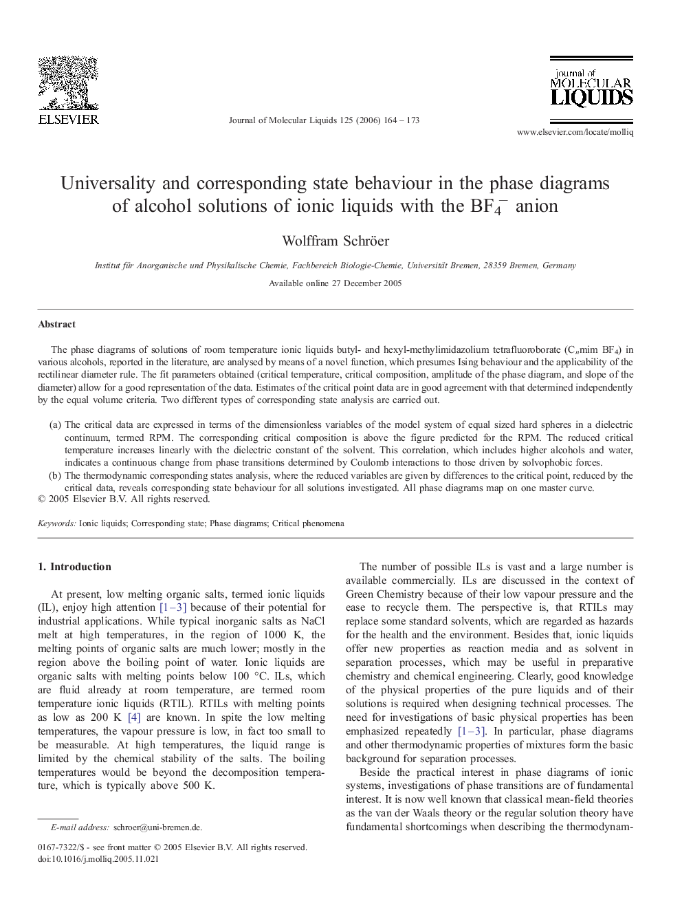 Universality and corresponding state behaviour in the phase diagrams of alcohol solutions of ionic liquids with the BF4â anion