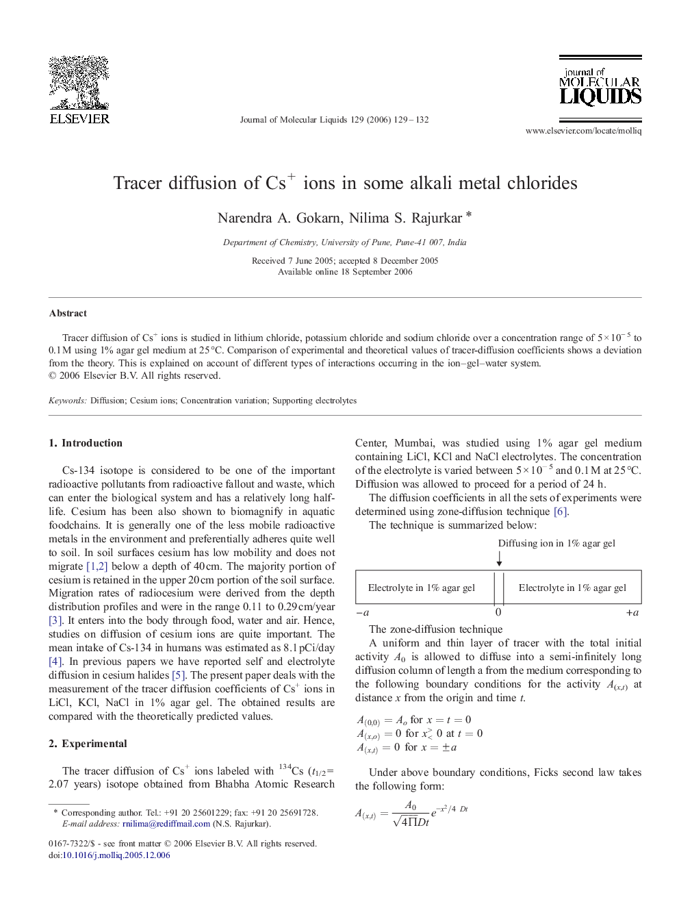Tracer diffusion of Cs+ ions in some alkali metal chlorides
