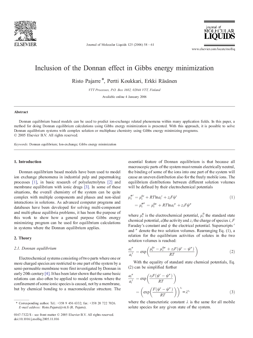 Inclusion of the Donnan effect in Gibbs energy minimization