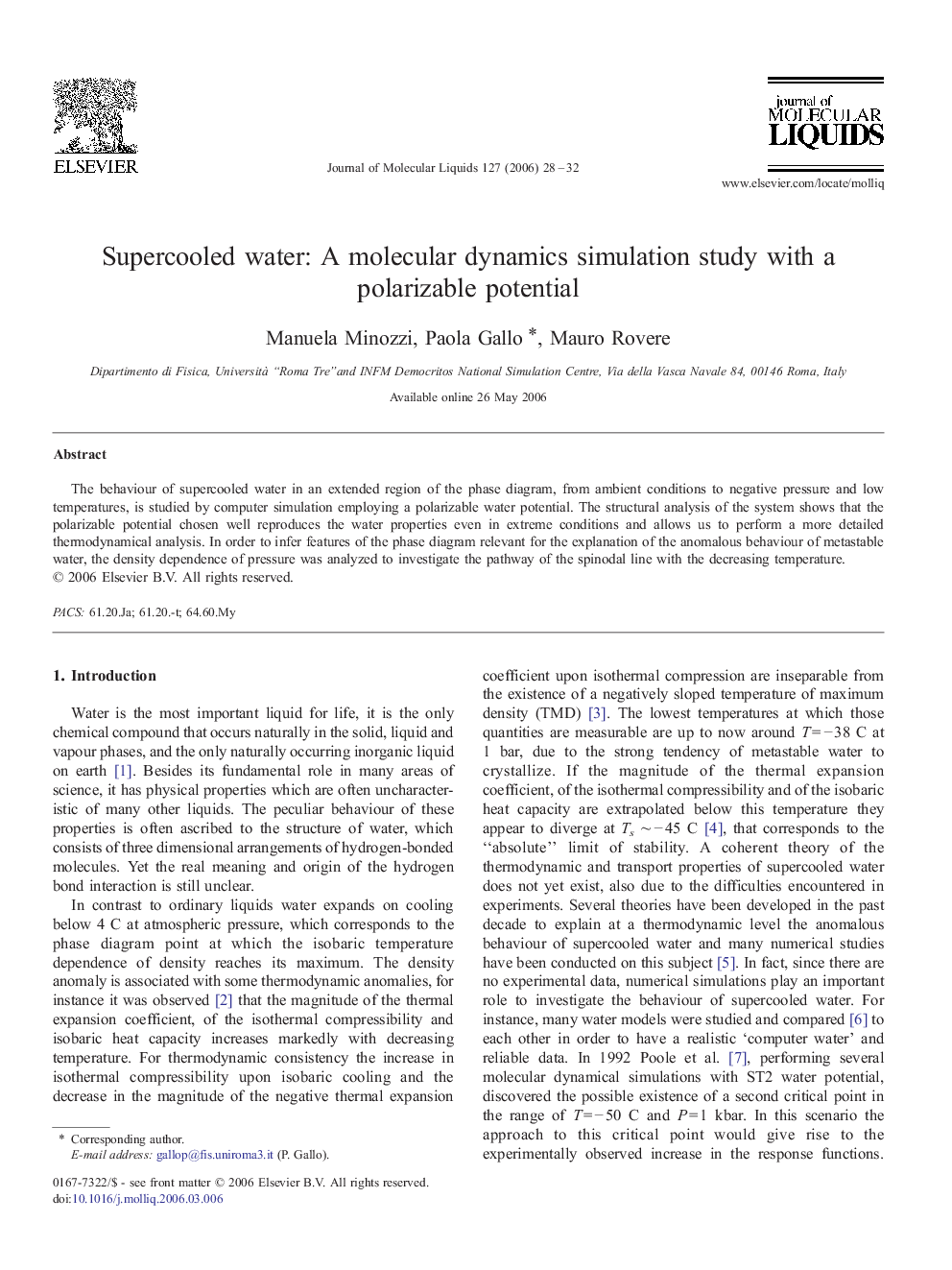 Supercooled water: A molecular dynamics simulation study with a polarizable potential