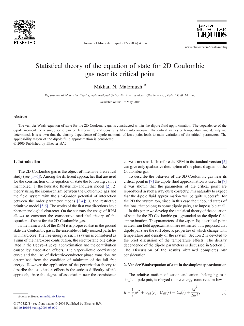 Statistical theory of the equation of state for 2D Coulombic gas near its critical point
