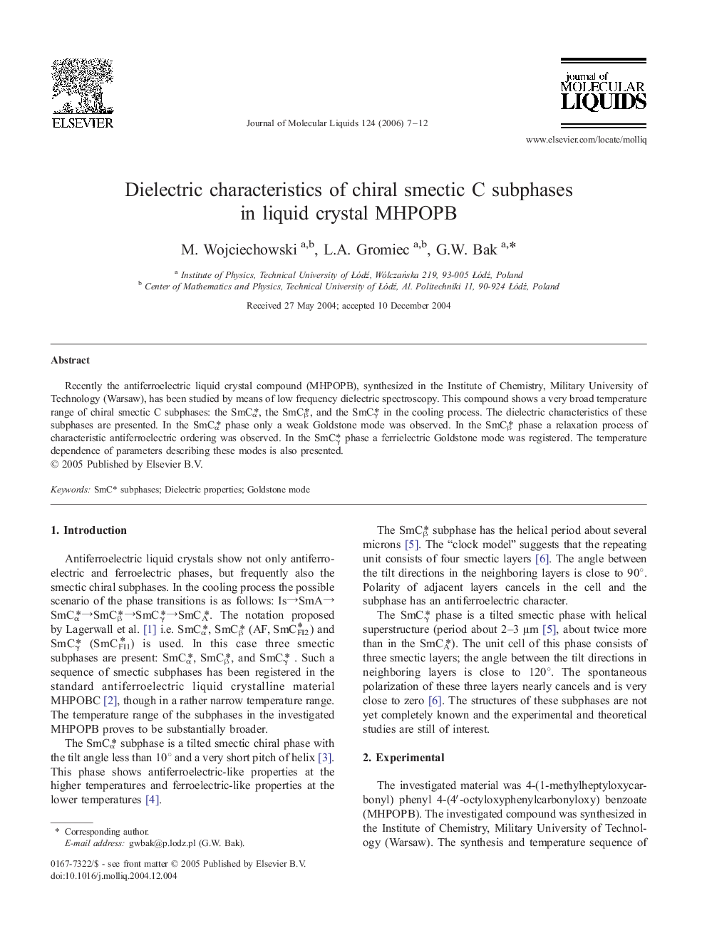 عکس صفحه اول مقاله: Dielectric characteristics of chiral smectic C subphases in liquid crystal MHPOPB Dielectric characteristics of chiral smectic C subphases in liquid crystal MHPOPB