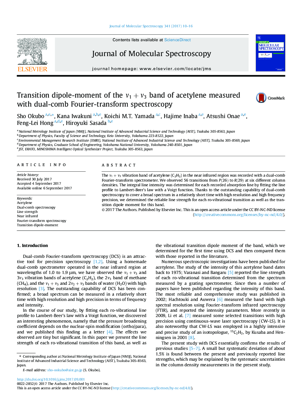 Transition dipole-moment of the Î½1+Î½3 band of acetylene measured with dual-comb Fourier-transform spectroscopy