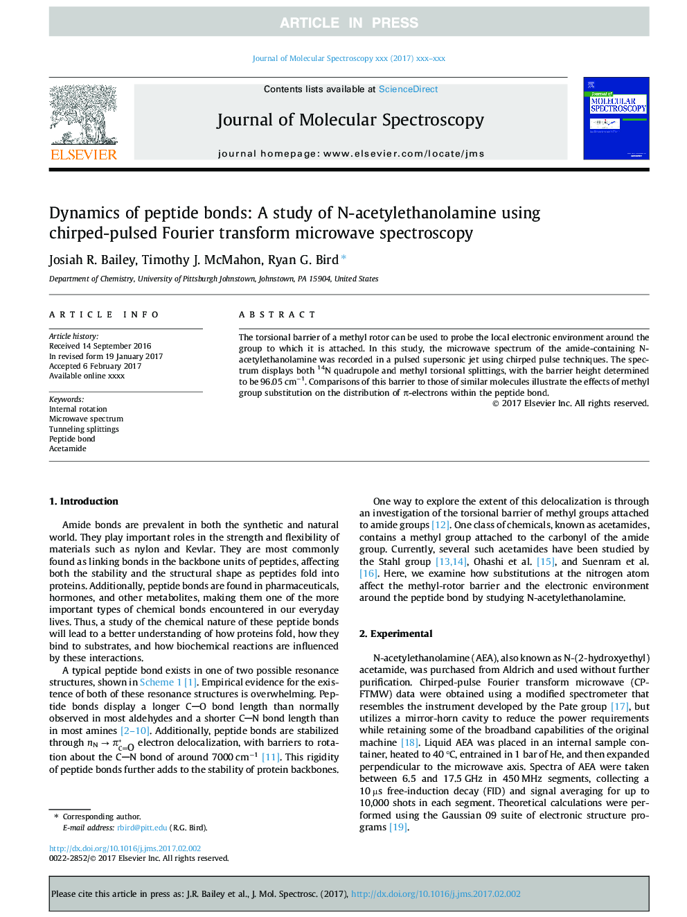 Dynamics of peptide bonds: A study of N-acetylethanolamine using chirped-pulsed Fourier transform microwave spectroscopy