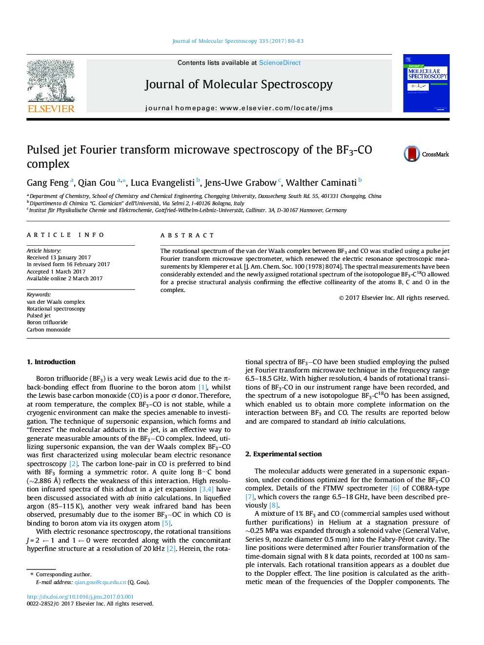 Pulsed jet Fourier transform microwave spectroscopy of the BF3-CO complex