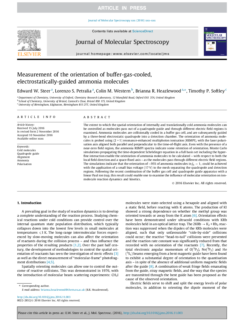 Measurement of the orientation of buffer-gas-cooled, electrostatically-guided ammonia molecules