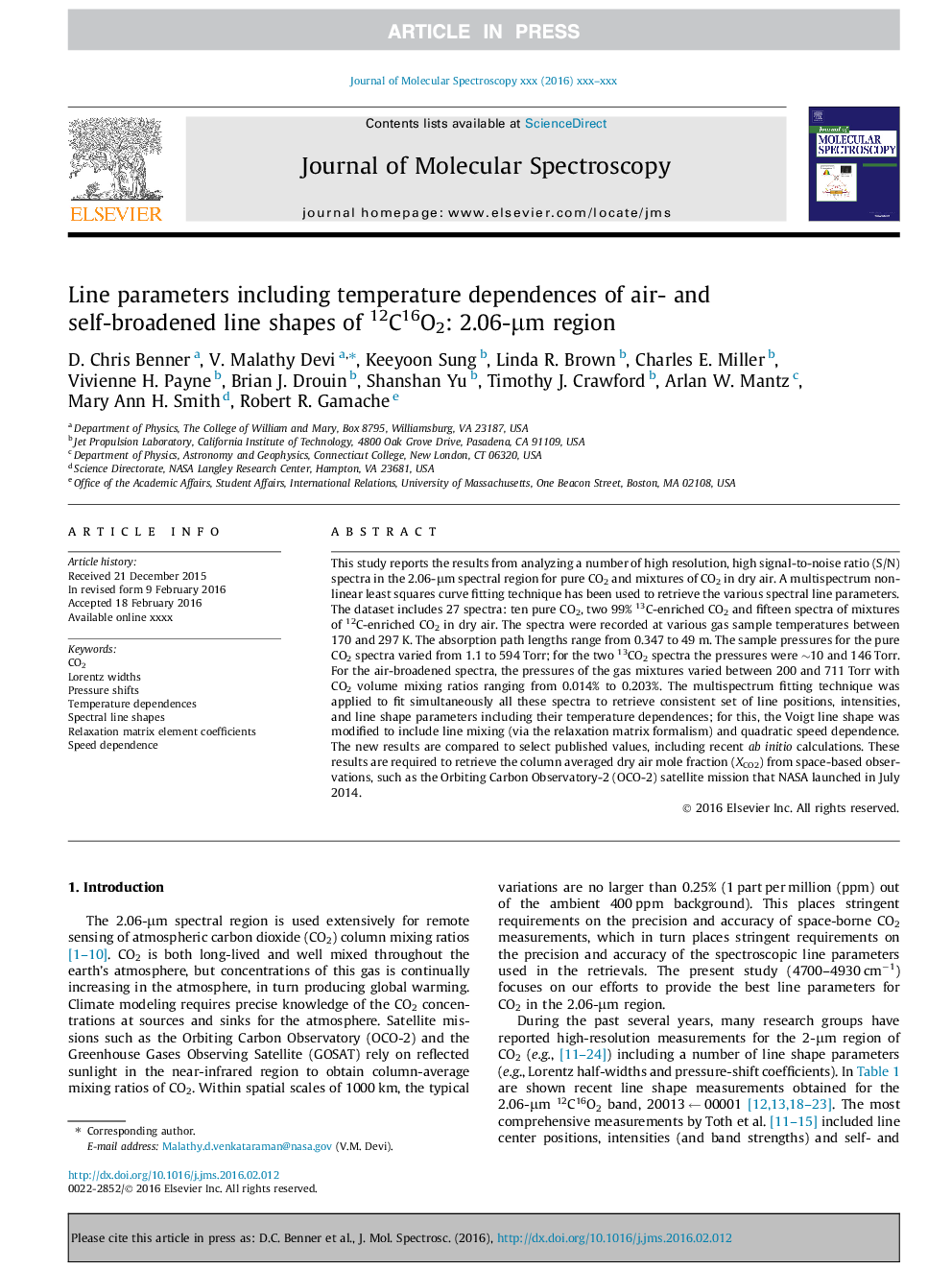 Line parameters including temperature dependences of air- and self-broadened line shapes of 12C16O2: 2.06-Î¼m region