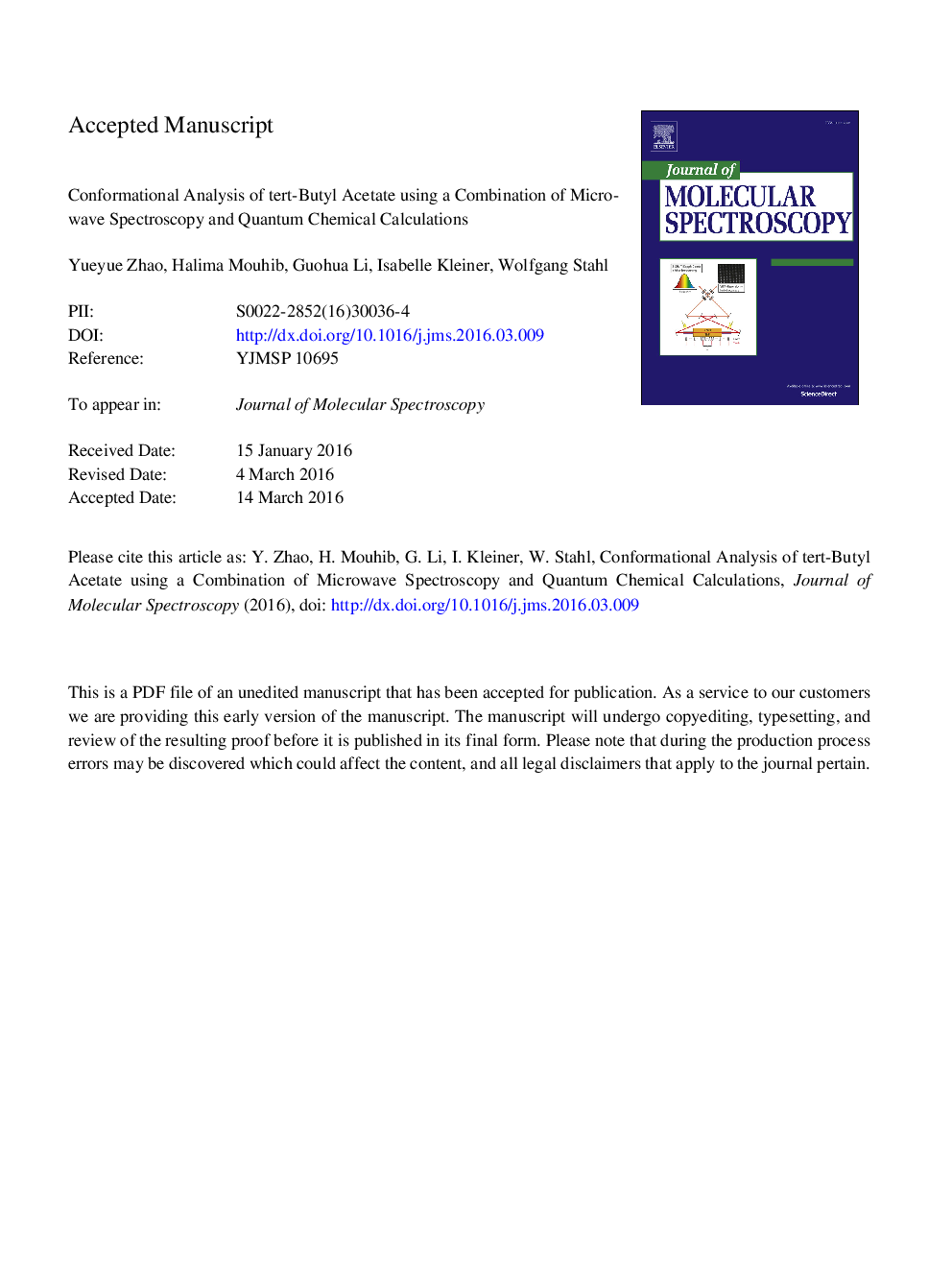 Conformational analysis of tert-butyl acetate using a combination of microwave spectroscopy and quantum chemical calculations