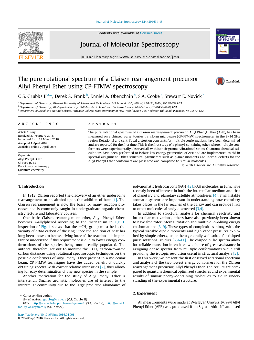 The pure rotational spectrum of a Claisen rearrangement precursor Allyl Phenyl Ether using CP-FTMW spectroscopy