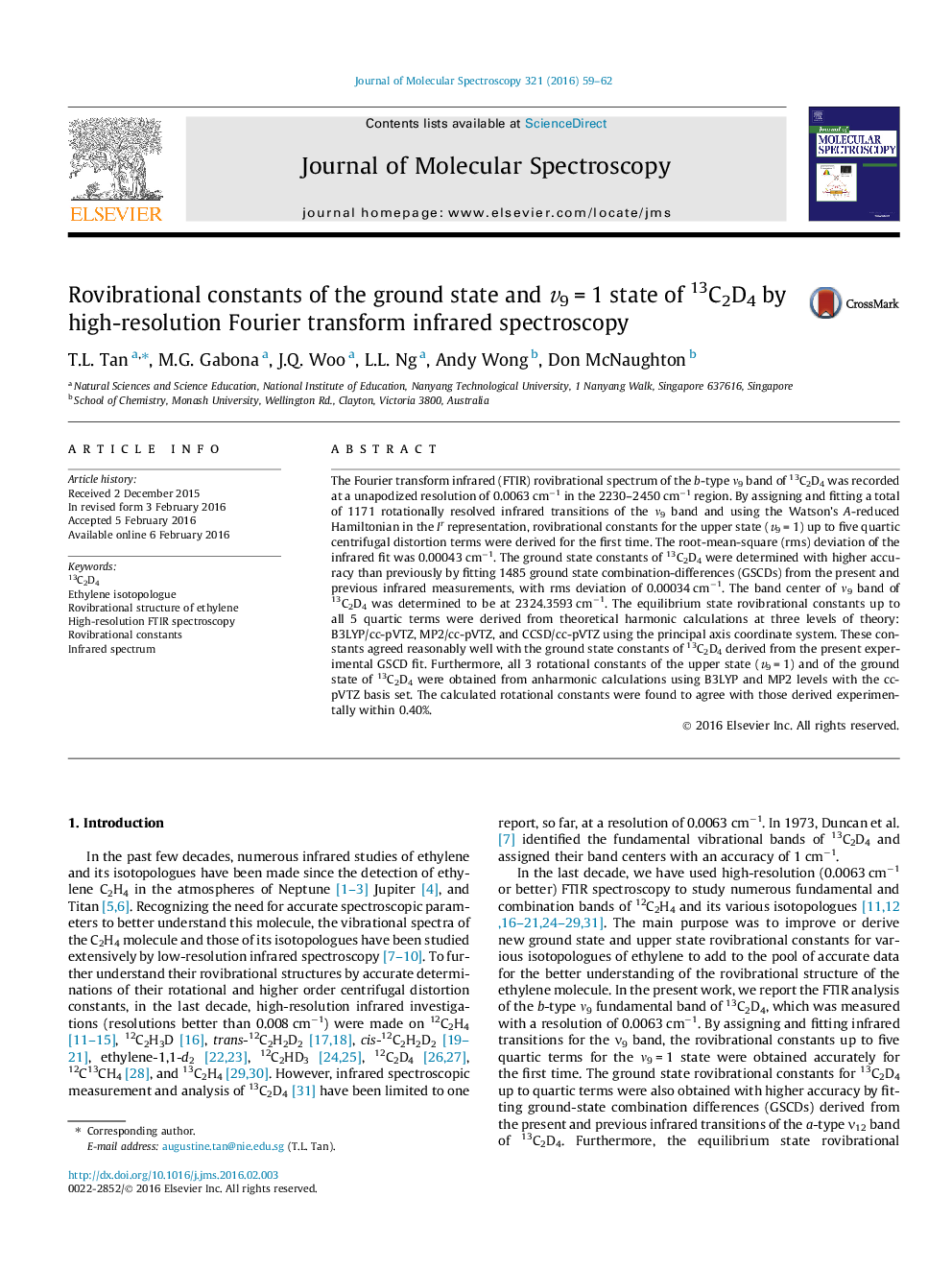 Rovibrational constants of the ground state and v9Â =Â 1 state of 13C2D4 by high-resolution Fourier transform infrared spectroscopy