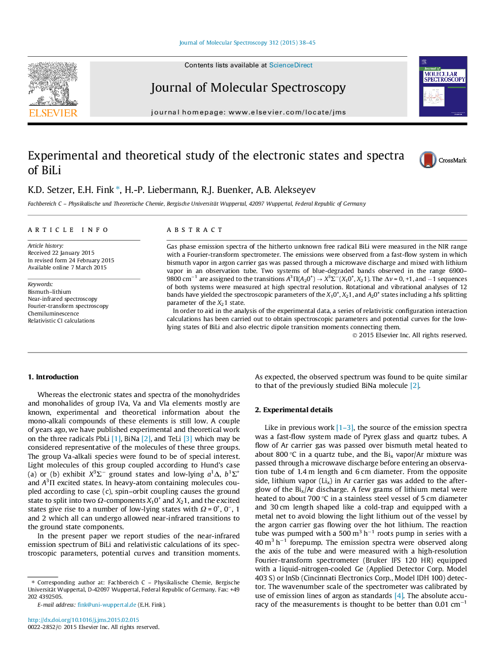 Experimental and theoretical study of the electronic states and spectra of BiLi