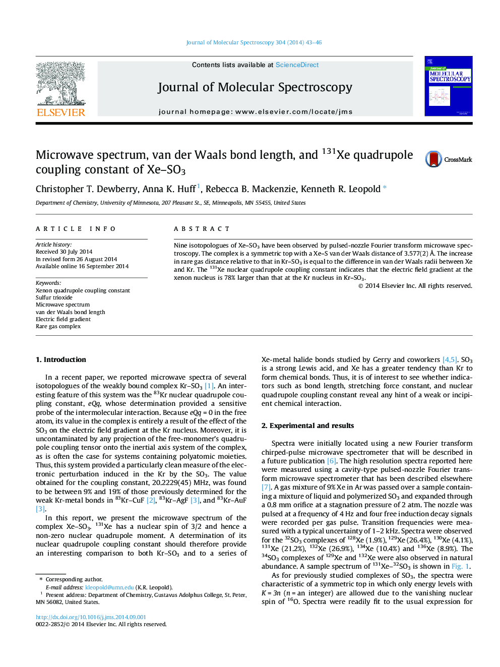 Microwave spectrum, van der Waals bond length, and 131Xe quadrupole coupling constant of Xe-SO3