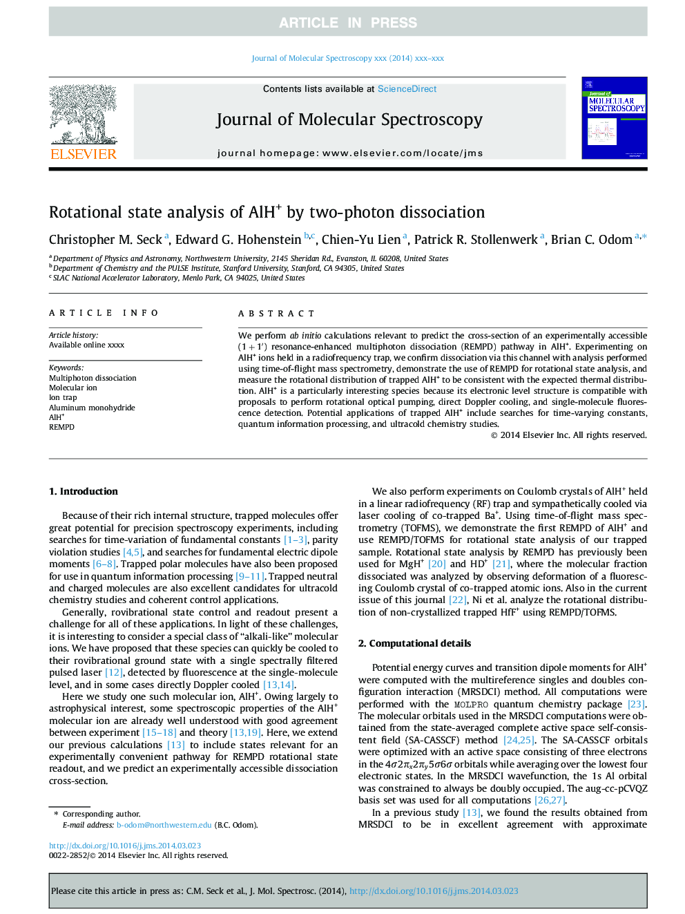 Rotational state analysis of AlH+ by two-photon dissociation